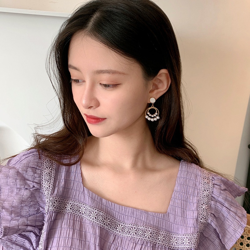 Mới Bông Tai Đính Ngọc Trai Giả Phong Cách Retro Hàn Quốc