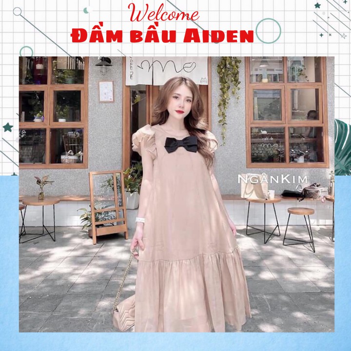 Váy bầu xinh dự tiệc chất voan 2 lớp mùa hè đầm suông dáng dài maternity dress