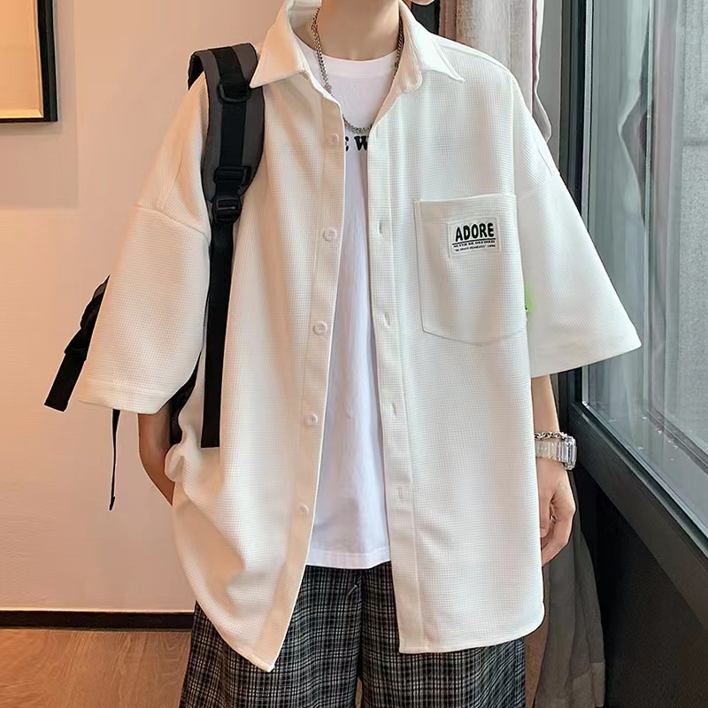 Áo Sơ Mi Ngắn Tay Dáng Rộng Thời Trang Vintage Đường Phố Cá Tính Cho Nam Nữ