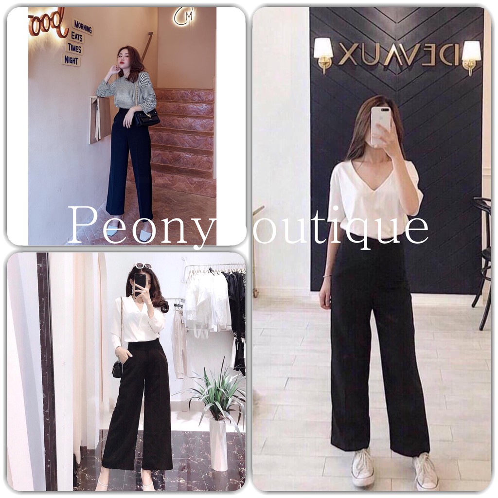 Quần Culottes Khóa Hông PEONYB Nữ [FREESHIP]  Quần suông ống rộng cạp cao, sớ zip màu ĐEN | TRẮNG | BE Ulzzang HOT