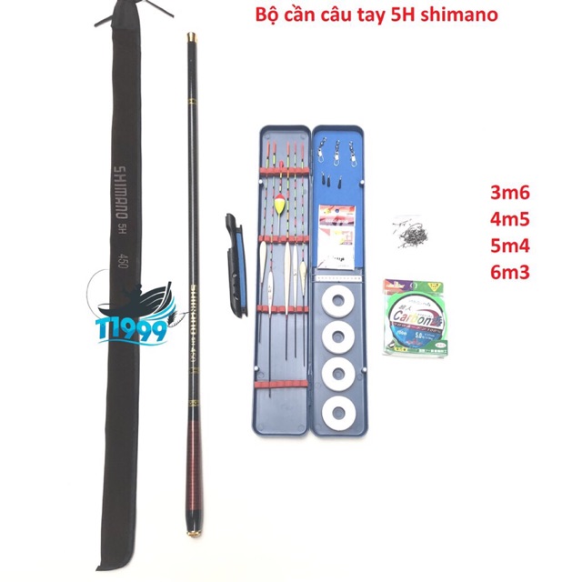 combo bộ cần tay shimano 5H dài 6m3 đầy đủ phụ kiện như hình cần tải cá 1 đến 8kg siêu khoẻ y bộ như hình thegioidocau