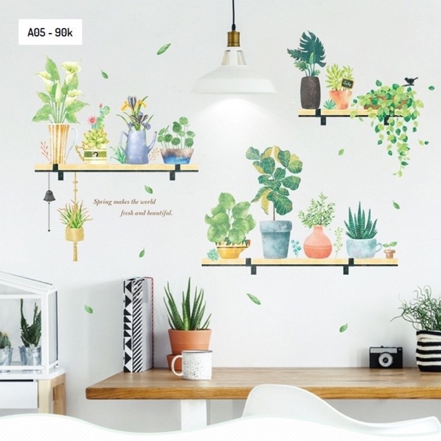 Decal dán tường kệ giỏ cây 03