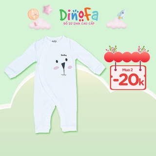 Jumpsuit cho bé 0-9m màu trắng, Bodysuit dài tay cho bé 100% cotton, quần áo sơ sinh nhiều họa tiết, cúc bên_J19-J21