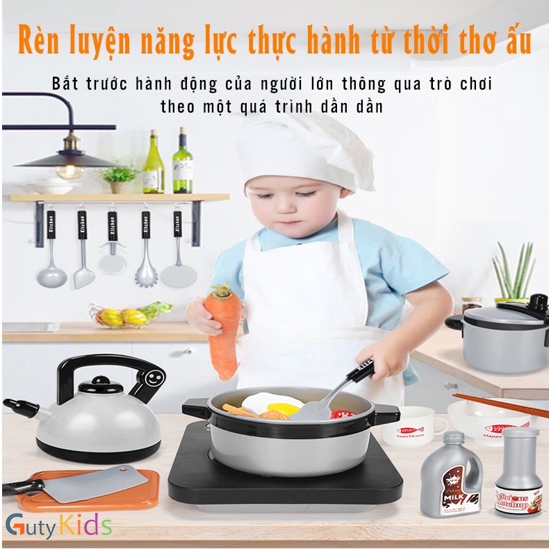 Bộ đồ chơi nấu ăn cho bé 36 món, Đồ chơi nấu ăn thiệt cho trẻ em chơi nấu cơm, nướng thịt, chiên cá - Kitchen toys kids