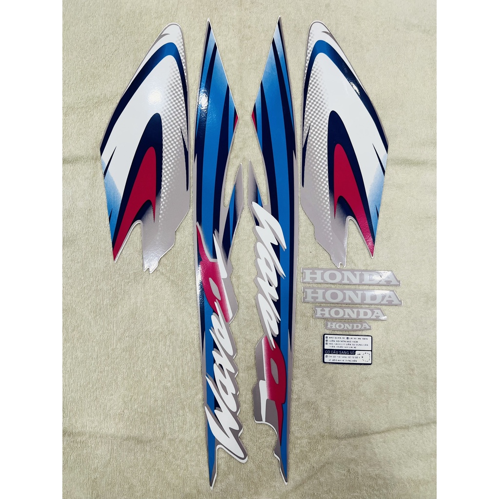 Bộ tem decal dán xe máy Honda Wave a lốc bạc zin thái siêu đẹp