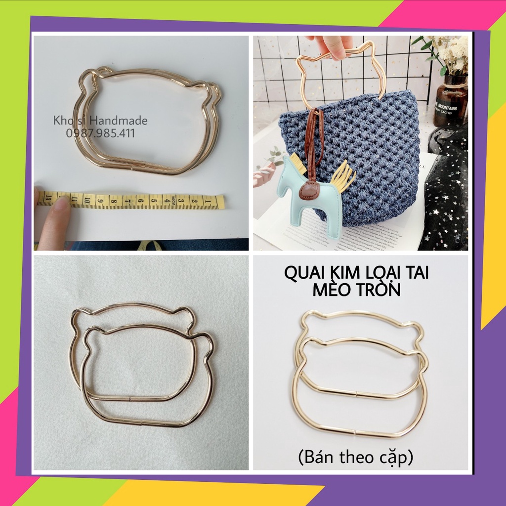 PK Túi: Quai Mèo Tai Tròn Kim Loại Làm Túi Xách Handmade (1 cặp)