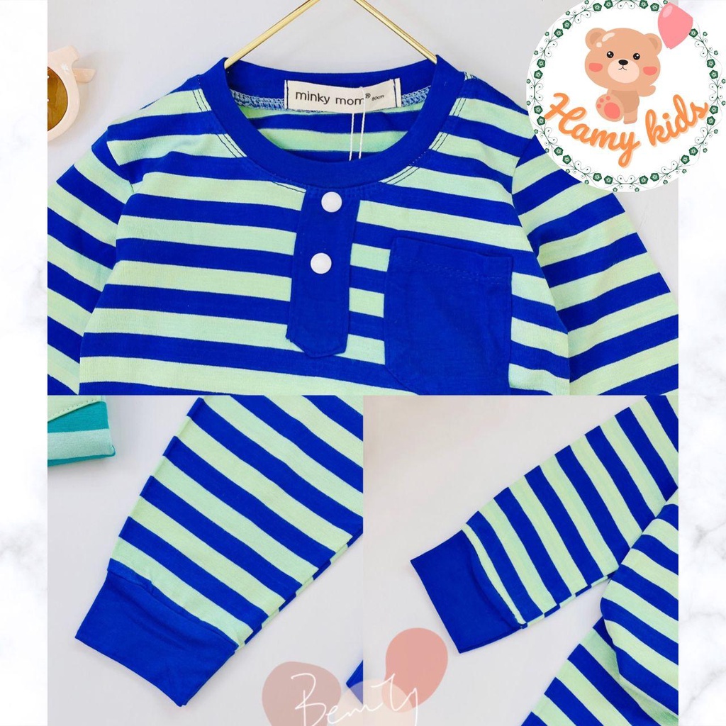Đồ Bộ Dài Tay Bé Trai Bé Gái Minky Mom Chính Hãng Thun Lạnh Sợi Dệt Có Túi Cổ Đính Nút Bé Từ 0-5 Tuổi Dưới 20kg-Hamykids