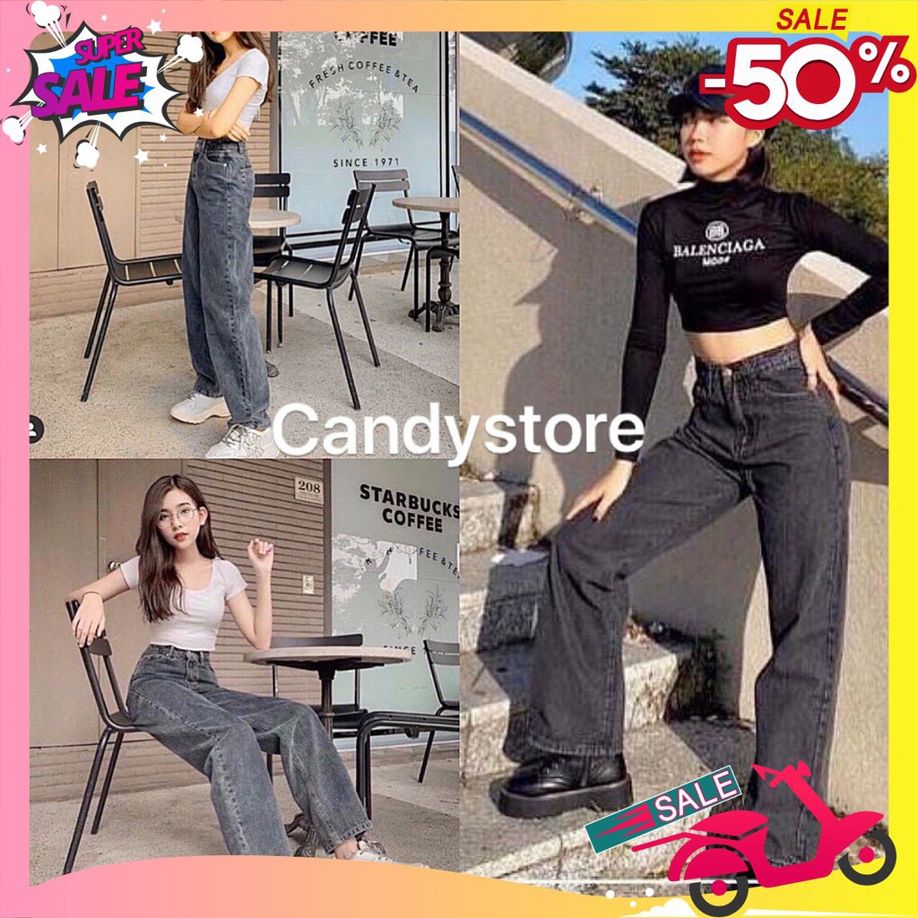 Quần jeans nữ 🦋 dáng suông ống rộng chất vải bò lên form đẹp