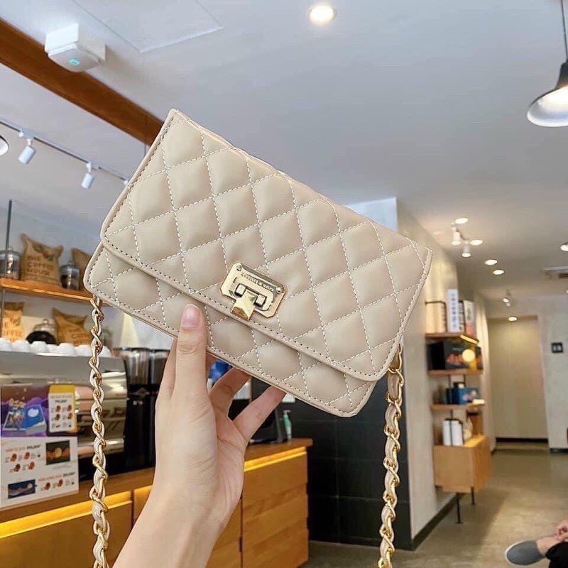 Túi CNk trần trám đeo chéo nữ thời trang dập logo