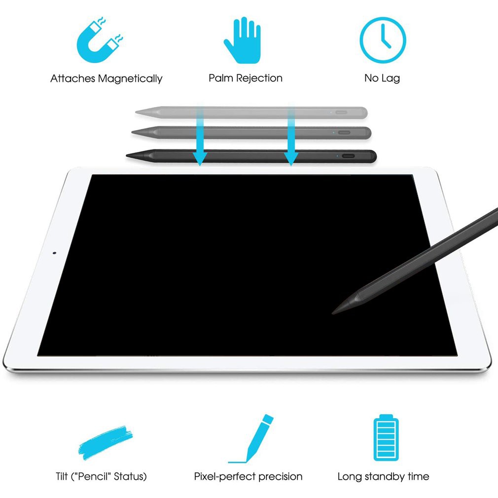 Bút stylus thế hệ thứ 5 / Bút chì chống rung cho Apple iPad Pro 11 12.9, 10.2 Air 33 / Với lực hút từ tính và độ nhạy áp suất nghiêng