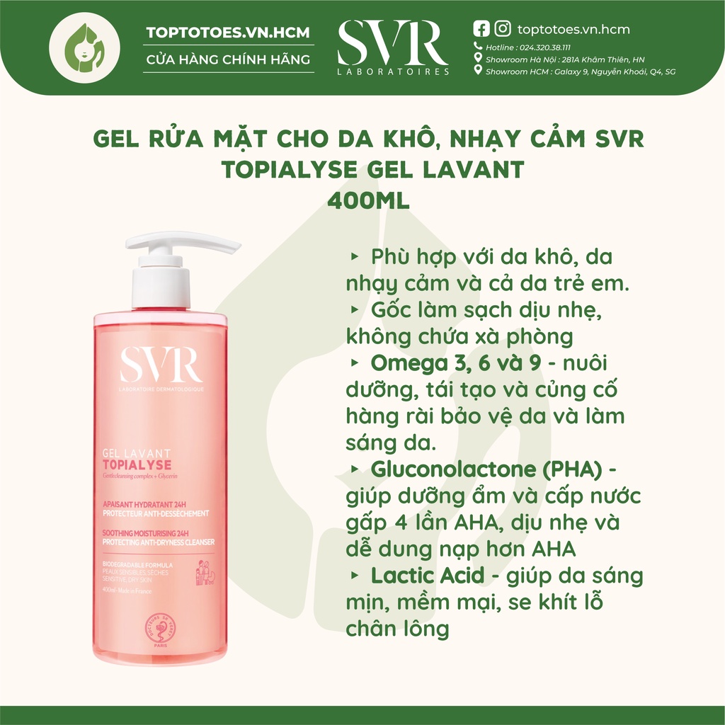 Gel rửa mặt cho da khô nhạy cảm SVR Topialyse Gel Lavant 55ml/ 200ml  [NHẬP KHẨU CHÍNH HÃNG 100%]