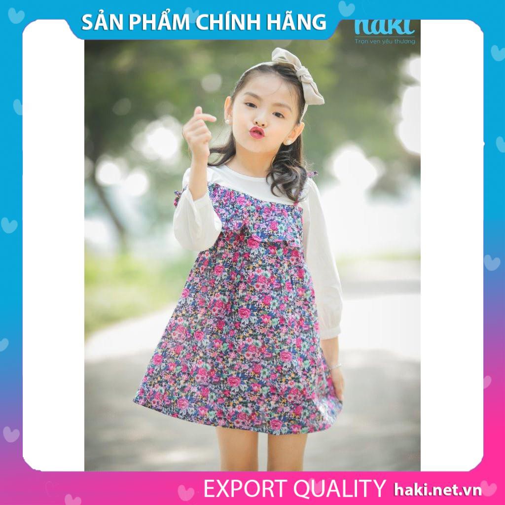 Váy bé gái hoa nhí phối tay trắng hai dây HK488; đầm thiết kế cho bé 1-8y Haki