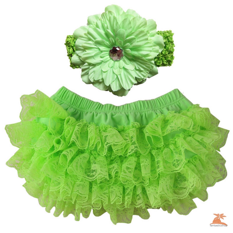 ☞Dây buộc tóc☜ Cute New Baby Girl Bloomers Diaper Cover Headband Set Newborn Ruffle Panties Lace Infant Shorts