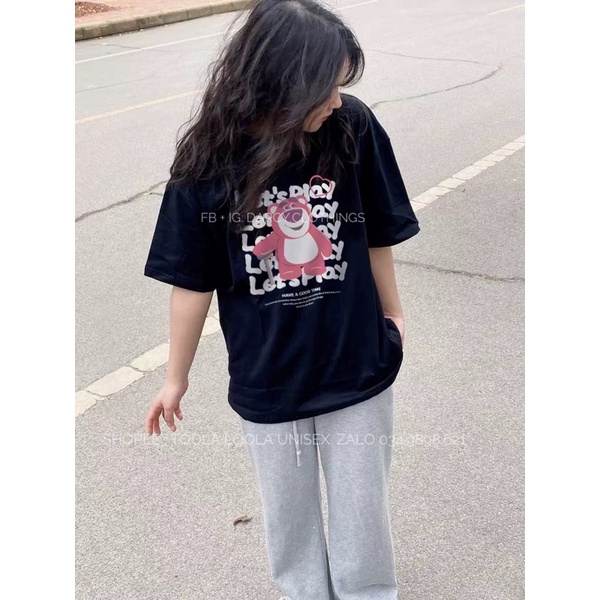 áo thun 3158 cotton khô ✨ FREESHIP ✨ chú gấu hồng Let's play unisex
