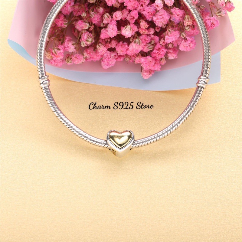 charm pan tim trắng phối vàng bạc s925 cao cấp
