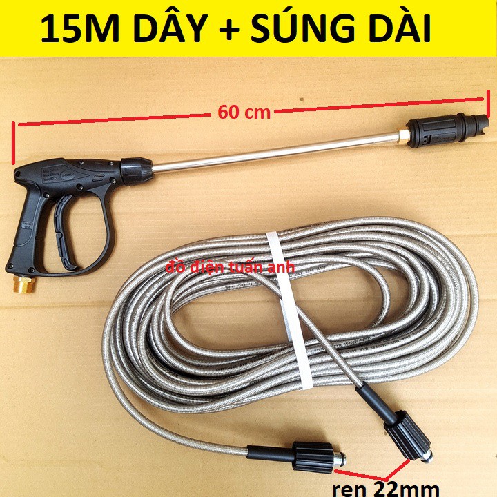 dây rửa xe 10,15,20m và súng rửa xe dài - súng rửa xe áp lực cao ren 22mm