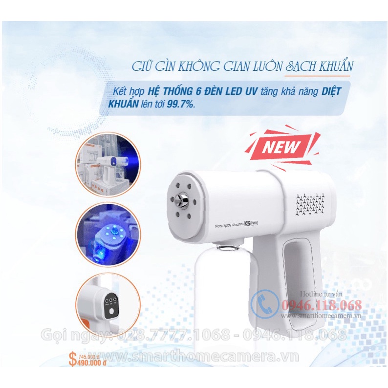 [Bảo hành 1 đổi 1] Máy Xịt Khử Khuẩn Cầm Tay, Súng Phun Khử Khuẩn K5 PRO Cao Cấp
