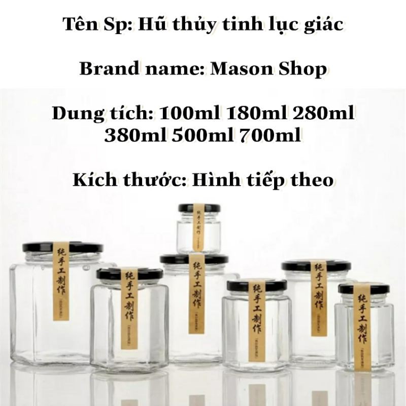 HŨ THỦY TINH VUÔNG/LỤC GIÁC ĐỰNG GIA VỊ/BẢO QUẢN THỰC PHẨM 50ml 100ml 180ml 380ml 500ml 730ml có nắp thiếc lớn nhỏ