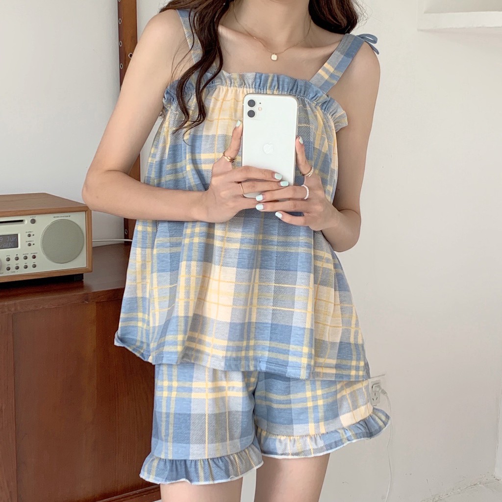 Đồ bộ - Bộ Ngủ Nữ 2 Dây Tiểu Thư Dễ Thương Ulzzang Hàn Quốc- Đồ Bộ Mặc Nhà Cute N01_Guu