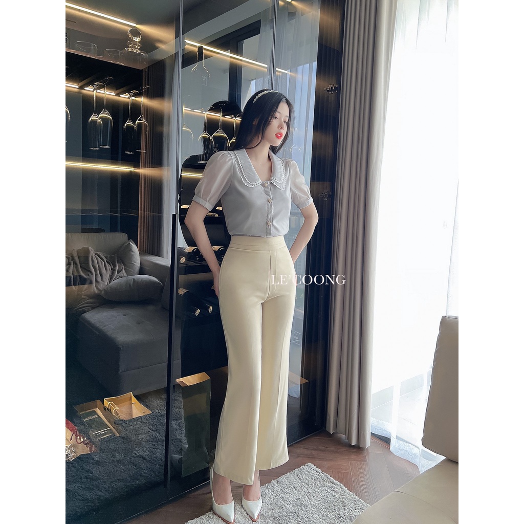 Áo Sơ Mi Nữ LECOONG A49 Chất Liệu Tơ Tiểu Thư Màu Ghi Sáng