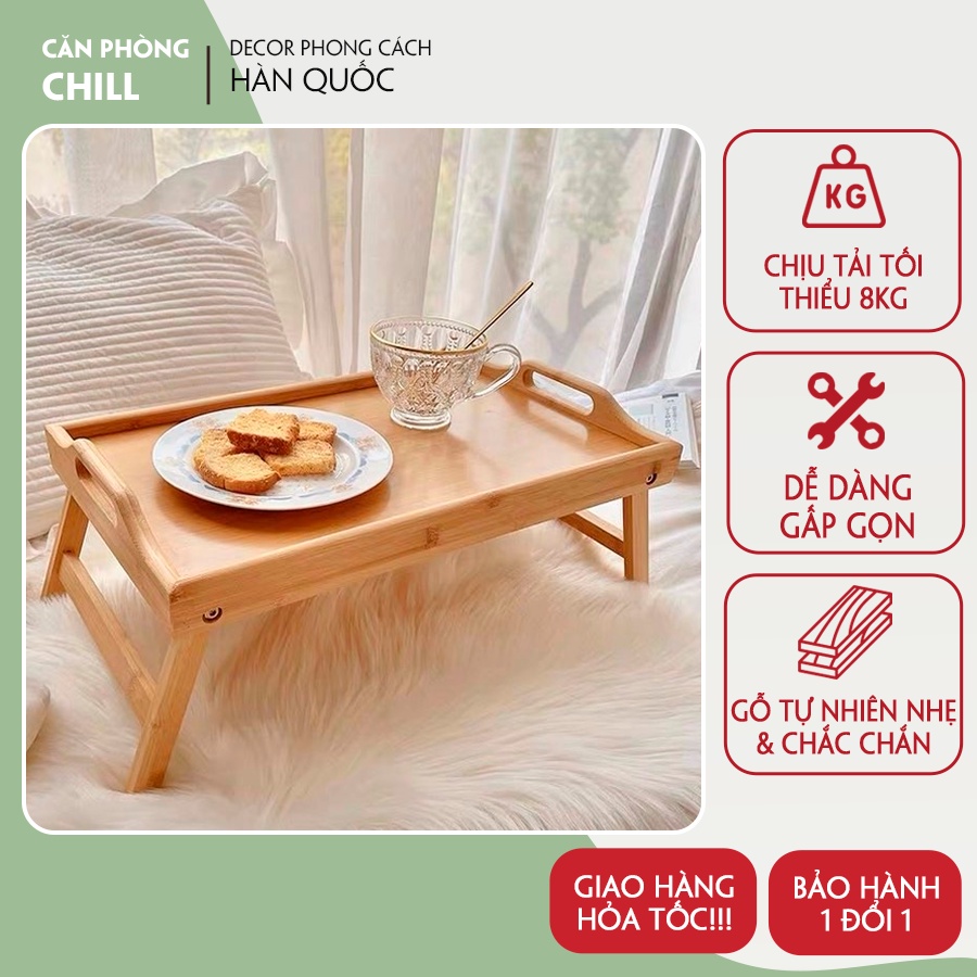 Bàn học gấp gọn ngồi bệt, kiêm bàn ăn, bàn decor bằng gỗ tự nhiên phong cách Hàn Quốc của Căn Phòng Chill