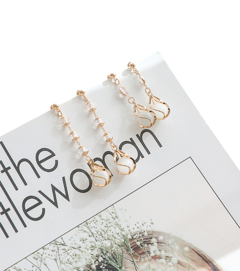 Đôi khuyên tai dáng dài đính đá mắt mèo mẫu 2023 phong cách Hàn Quốc thời trang dành cho nữ