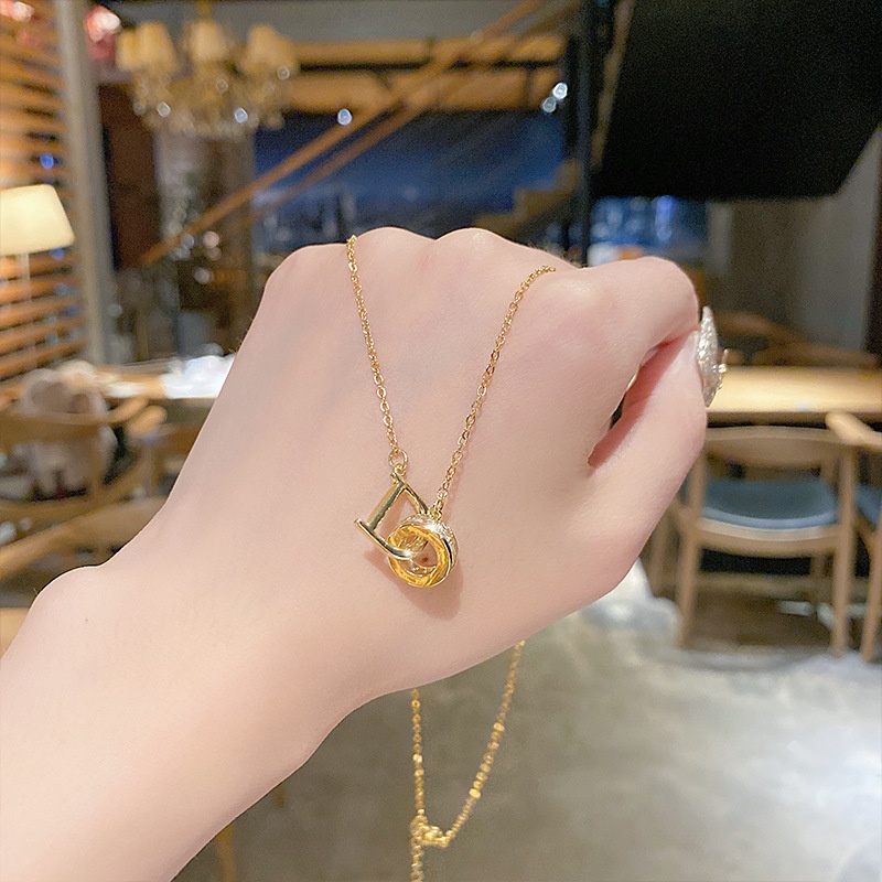 Vòng cổ titan không gỉ đính đá pha lê lấp lánh mặt chữ D đơn giản thời trang thanh lịch