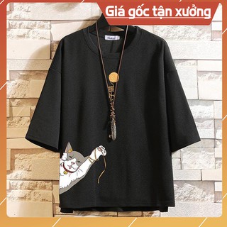 [Video thật] Áo thun tay lỡ cotton thoáng mất mèo cào  (unisex nam nữ đều mặc được)