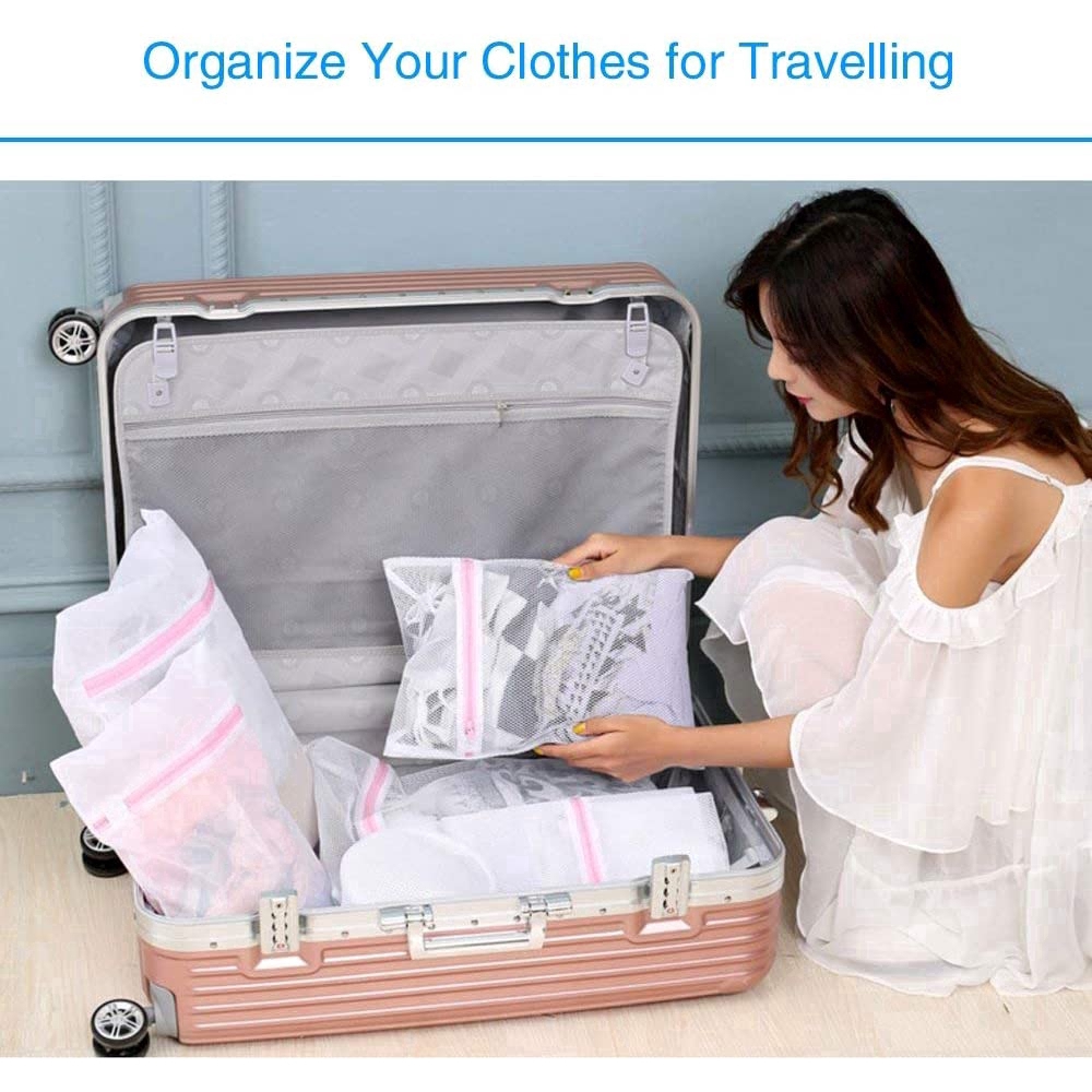 Túi lưới đựng quần áo/tất vớ/đồ lót đem đi giặt có dây khóa kéo gấp gọn bảo vệ quần áo khi giặt máy