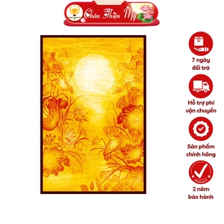 Đèn hào quang hoa sen in tranh trúc chỉ dọc chân thiện mỹ, trang trí bàn thờ gia tiên, treo phòng thờ tc-te-16