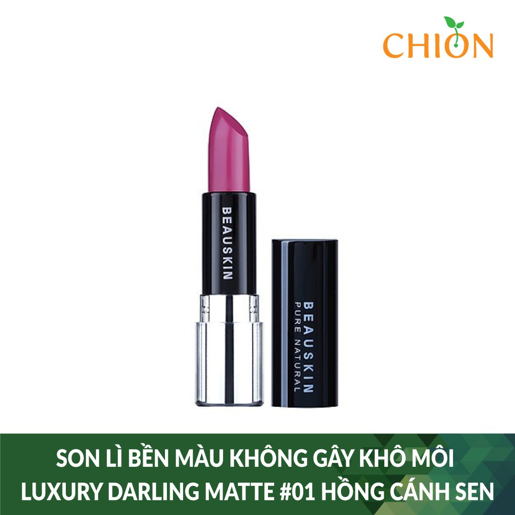 Son lì bền màu không gây khô môi Beauskin Luxury Darling Matte #01 Hồng Cánh Sen - Hàn Quốc Chính Hãng