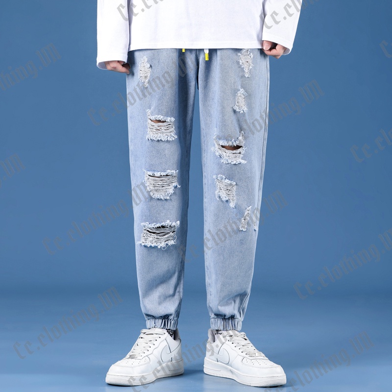 Quần Jeans Nam Jeans Unisex Rách Gối Chất Jean Cotton Co Giãn Dáng Ôm Thời Trang | BigBuy360 - bigbuy360.vn
