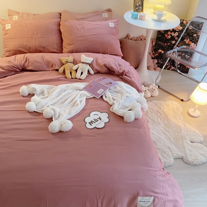 Bộ chăn ga gối Cotton Tici trơn một màu MÂY BEDDING đủ kích thước nệm