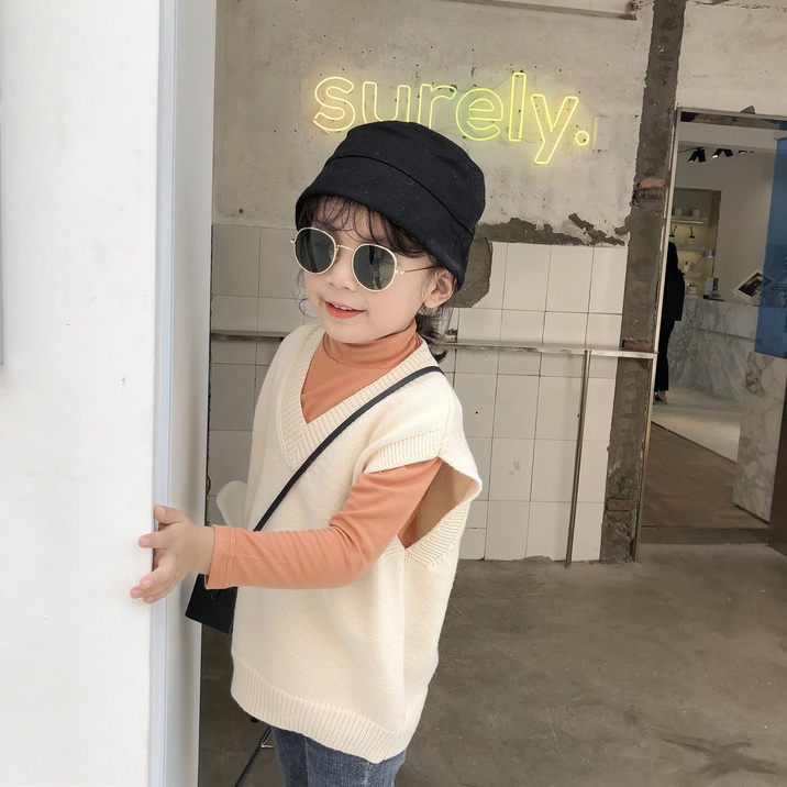 Áo Vest Cô Gái Hàn Quốc Mới Dệt Kim Cổ Chữ V Không Tay