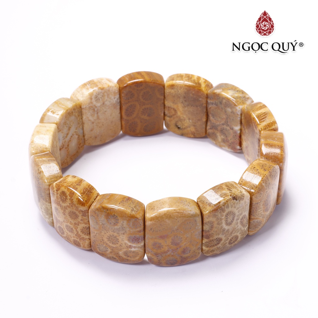 Vòng tay đá san hô hóa thạch bản lớn - Ngọc Quý