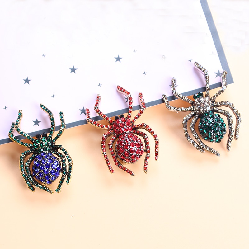 Animal Party Retro Women Rhinestone Rhinestone Rhinestone inlaid spider Brooch Badge Lapel Jewelry gift