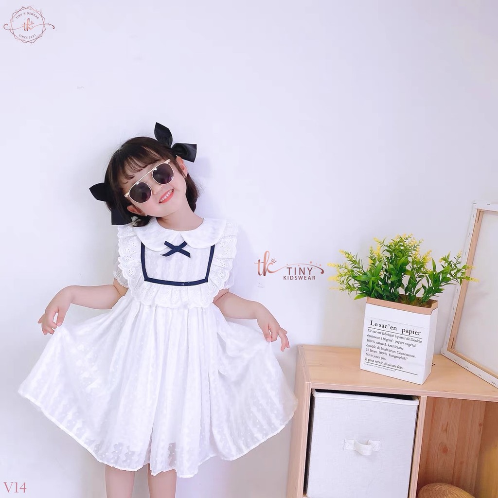 Váy Đầm Búp Bê Trắng Tay Chun Cho Bé Gái Từ 11-19kg [V14]