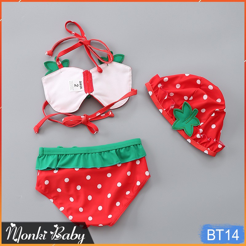 Bikini 2 mảnh kèm mũ xinh cho bé gái, đồ bơi hoa quả dễ thương trẻ em nữ, size từ 1 đến 8 tuổi, chất đẹp, an toàn | BT14