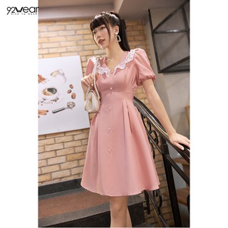 Đầm váy nữ công sở 92WEAR (2 MÀU) đủ size, dáng xòe ngắn tay cổ bèo hai tầng DEW0671