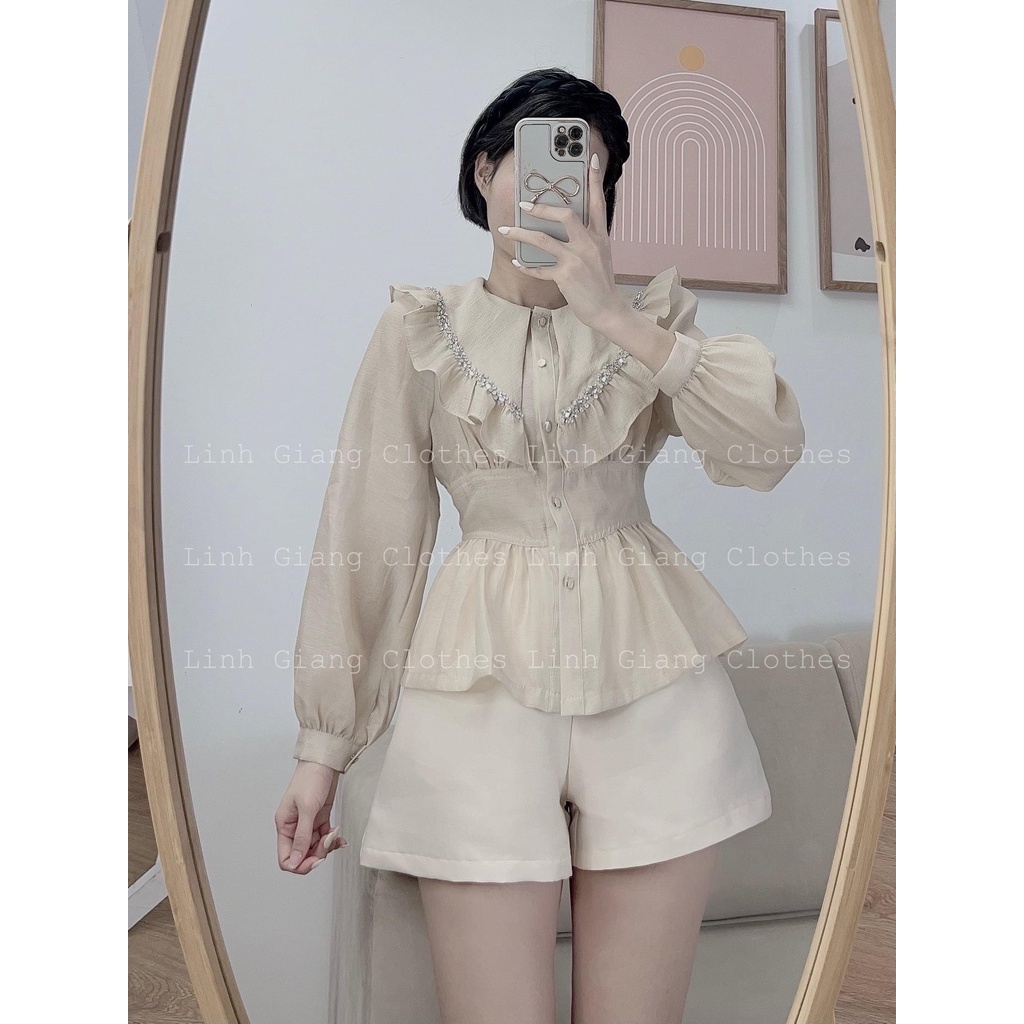 SET ÁO PEPLUM NUDE CỔ BÈO BO EO + SHORT