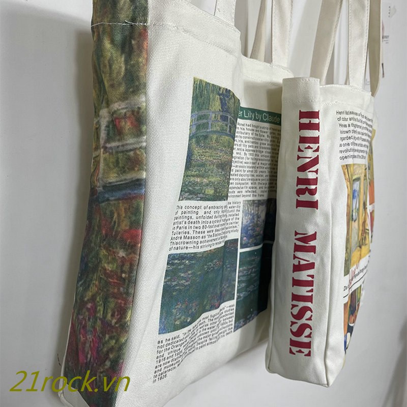 Túi Tote Đeo Một Bên Vai Bằng Vải Canvas Sơn Dầu Monet Water Lily Sức Chứa Lớn Phong Cách Hàn Quốc Cho Nữ Sinh