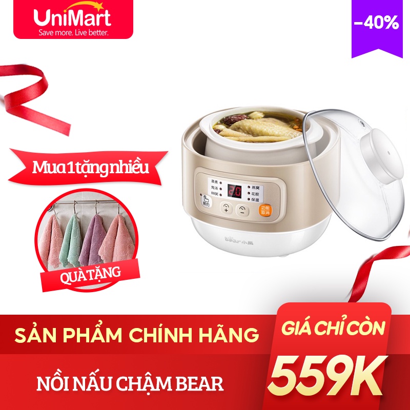 Nồi Hầm Điện Nấu Chậm Đa Năng, Nồi Nấu Cháo Ăn Dặm Cho Em Bé Ninh Hầm Chưng 0.8L Bear DDZ-A08D1 Phiên Bản Quốc Tế