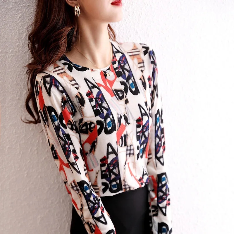 NRVP Áo Thun Nữ Cổ Tròn Dài Tay In Họa Tiết Thời Trang Xuân Hè 2021