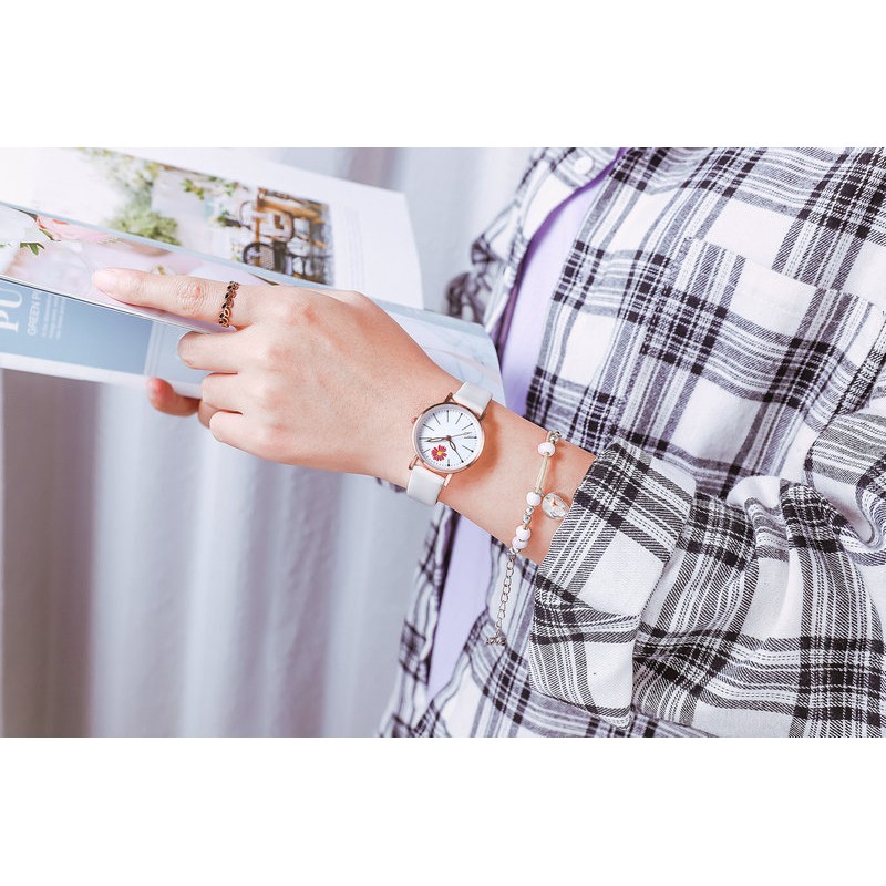 Đồng hồ thời trang nữ Mstianq MH03 dây da, họa tiết hoa cúc cực đẹp | BigBuy360 - bigbuy360.vn