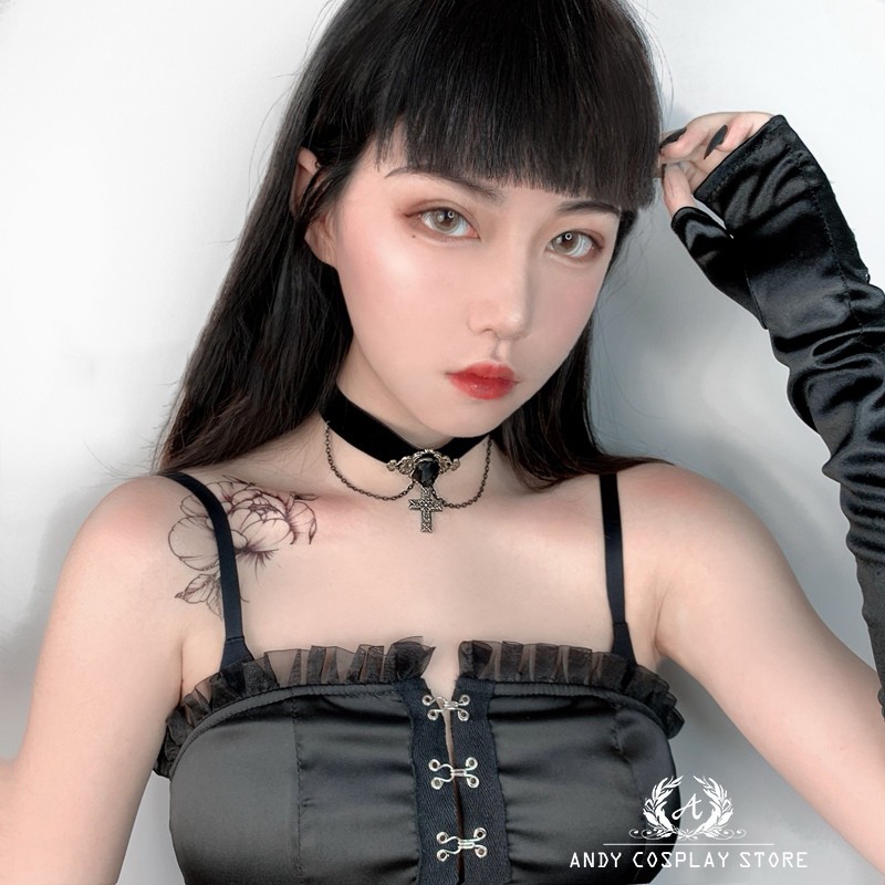 [CÓ SẴN] Vòng cổ choker xích hoa hồng đen thánh giá