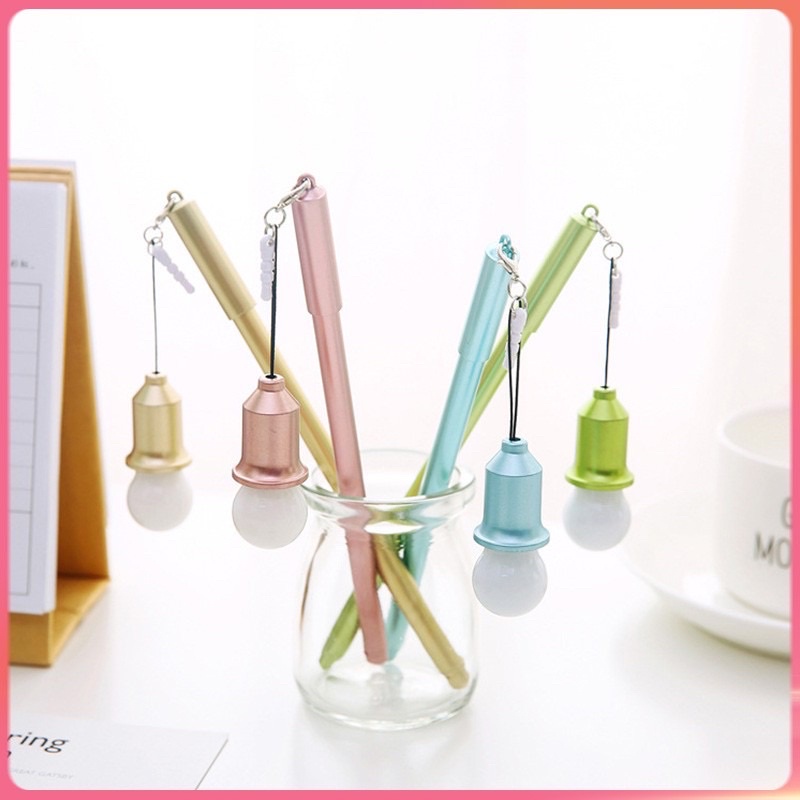 Bút mực gel màu đen hình bóng đèn phát sáng dễ thương