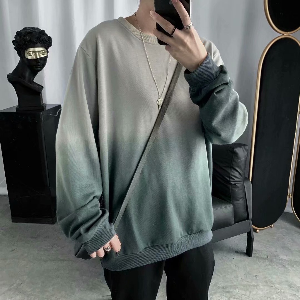Áo sweater cổ tròn dáng rộng màu gradient phong cách retro hàn quốc cho nam giới