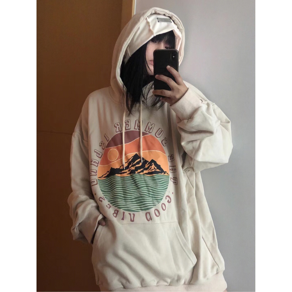 NRVP Áo Hoodie Tay Dài Oversize In Họa Tiết Phong Cách Hàn Quốc Kiểu Mới Cho Nam / Nữ