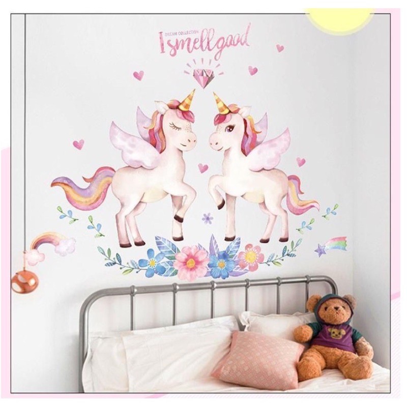 Decal dán tường - Cặp Kỳ Lân hồng thiên thần