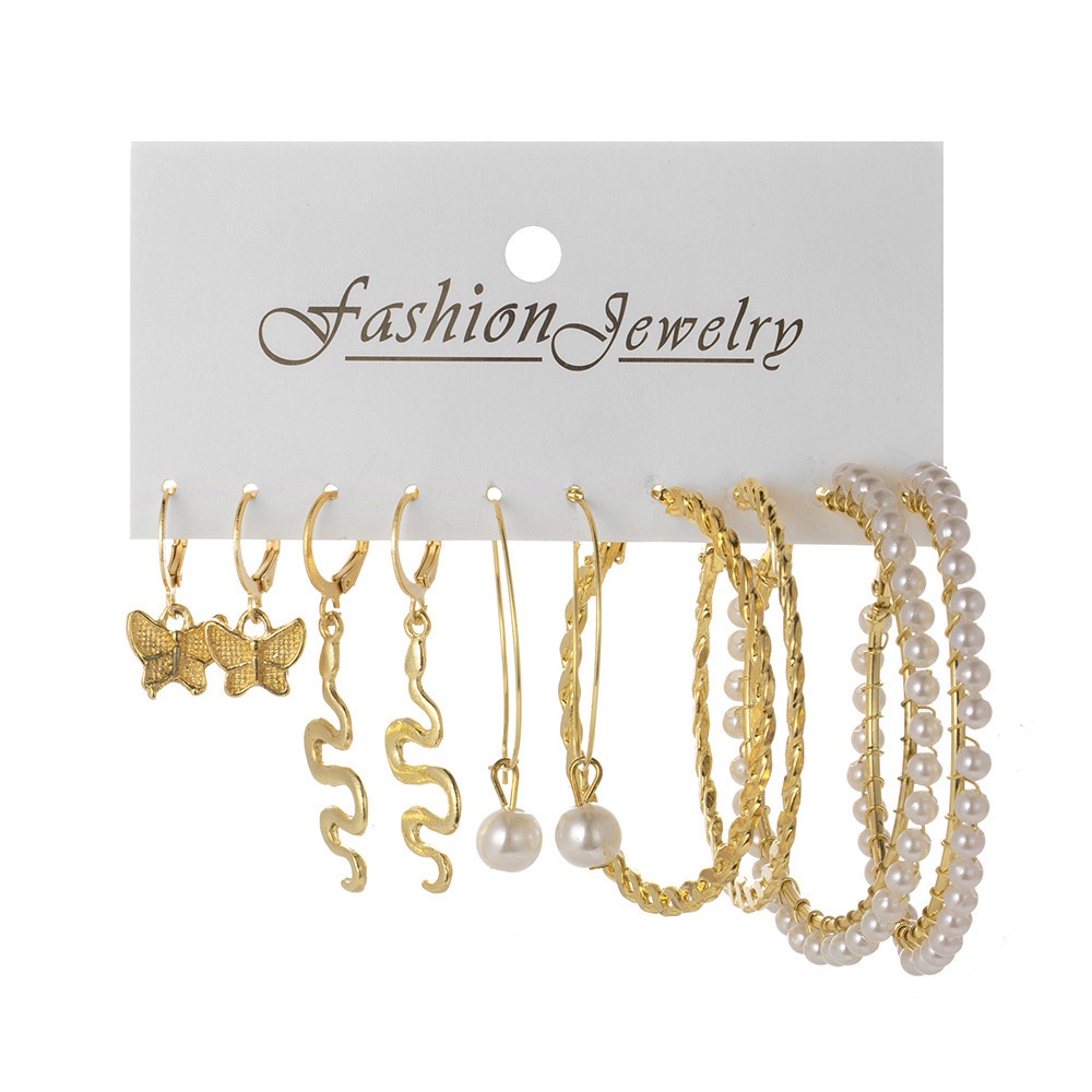 Set 5 Khuyên Tai Đính Ngọc Trai Phong Cách Bohemia Hàn Quốc Cho Nữ